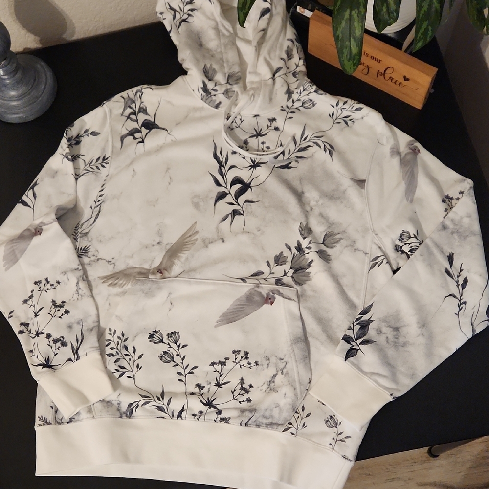 Nike Black and White Floral Hoodie